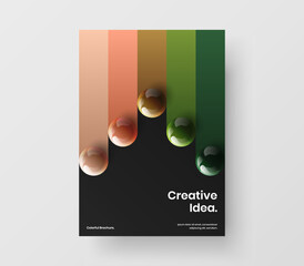 Trendy annual report design vector layout. Multicolored realistic balls banner illustration.