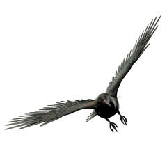 Iridescent black crow isolated on a white background, 3D Illustration, 3D Rendering