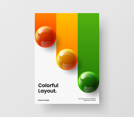 Creative realistic balls presentation concept. Vivid journal cover vector design illustration.