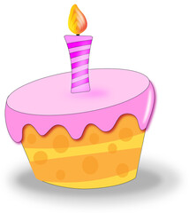 Happy birthday cupcake with cute pink candle illustration