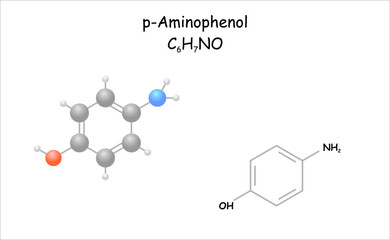 Stylized 2d molecule model/structural formula of p-Aminophenol. Use for the synthesis of azo dyes.
