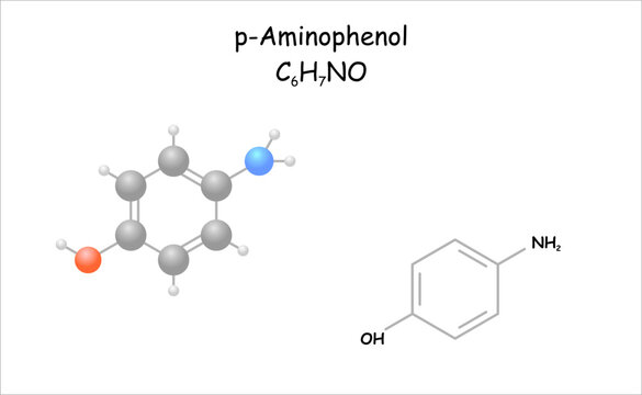 Stylized 2d molecule model/structural formula of p-Aminophenol. Use for the synthesis of azo dyes.