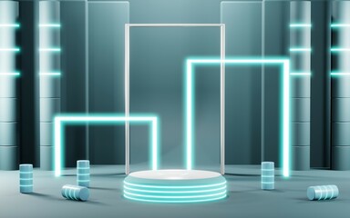 Naklejka premium 3D render of Podium background in blue tones for displaying cream products. cosmetics