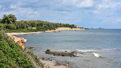 coastline Capo di Ostia near town Pula on island Sardinia