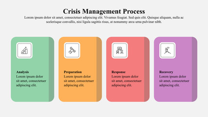 Infographic template of crisis management process with icons and text space.