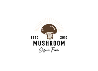 mushroom farm logo vintage vector illustration design, champignon mushroom logo design