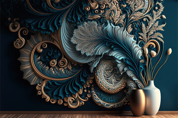Beautiful Floral Abstract Wallpaper with vase in the corner  with generative AI technology