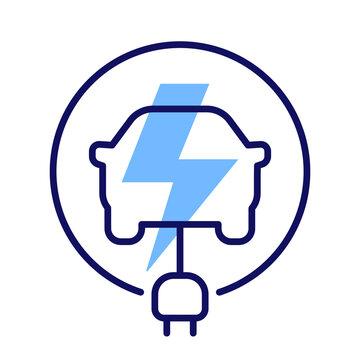 electric car icon, line design