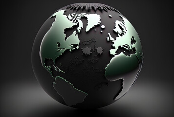 A dark globe is shown in a focused close up. Generative AI