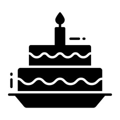 Party cake with candle on it, birthday cake icon