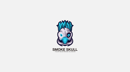 Smoke skull beautiful vector logo design symbol