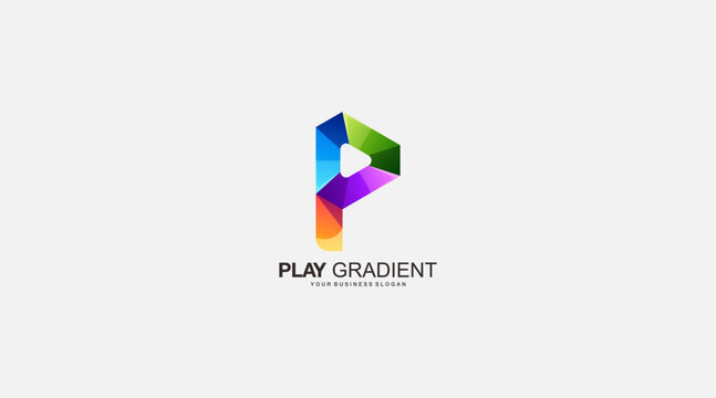 Play gradient Letter P logo design icon vector template