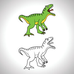 Cute dinosaur cartoon with line art, dinosaur for coloring book with color less drawing icon.