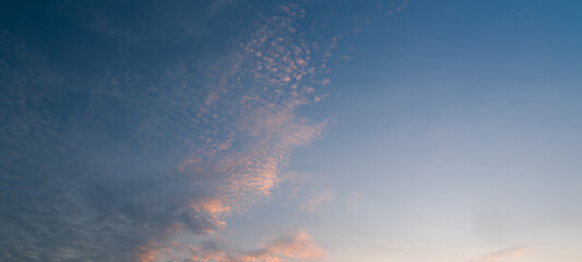 Panoramic background of colorful sky concept. Natural sky background. Dramatic sunset with colorful sky and clouds