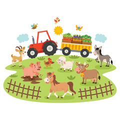 Farm Scene With Cartoon Animals © yusufdemirci
