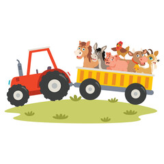 Farm Scene With Cartoon Animals