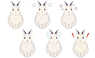 白色うさぎの表情イラストセット（ドワーフホト）