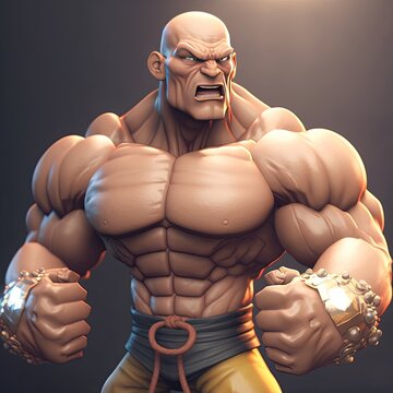 bodybuilder posing in studio, Sagat from Street Fighter, Full-body picture