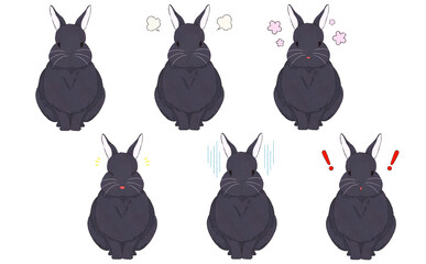 黒色うさぎの表情イラストセット