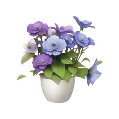 Bouquet of blue flowers in a vase. Purple Flower and Potted isolated on white background.