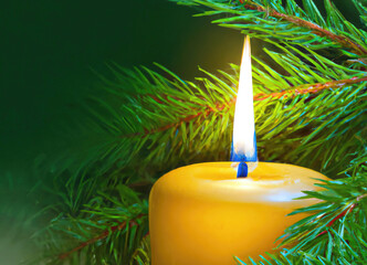 Świąteczna dekoracja, świeca i świerk