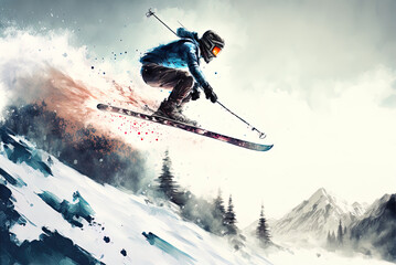 Fototapeta Freestyle ski jumping Generative AI obraz