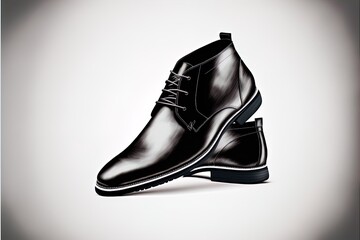  a pair of black shoes with a white background and a black shoelace on the bottom of the shoe. Generative AI