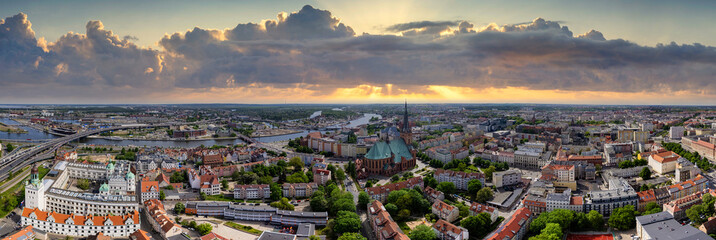 The beautiful view of the city of the old town of the capital of the state of the region of Szczecin w Polsce