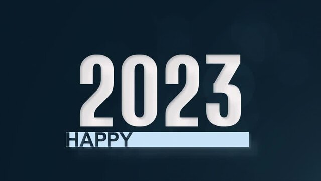 Happy New Year 2023 text-shadow with blue background animation 4k  footage, welcoming the new year.