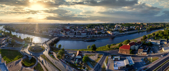 Beautiful aerial view of the old town of Gorzów Wlkp Lubuskie Voivodeship Poland. - obrazy, fototapety, plakaty