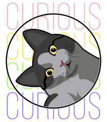 Illustration of curious cat in cartoon style