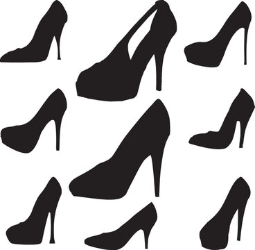 Set Of Women Shoes Silhouette . High Heel Silhouette Set