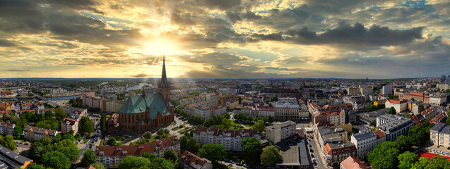 The beautiful view of the city of the old town of the capital of the state of the region of Szczecin w Polsce