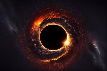 Supermassive black hole in the space. Stunning photorealistic illustration generated by Ai. Generative art. - obrazy, fototapety, plakaty