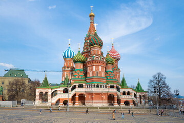 Ancient St. Basil's Cathedral (Cathedral of the Intercession of the Mother of God) on Red Square on a sunny April day, Moscow