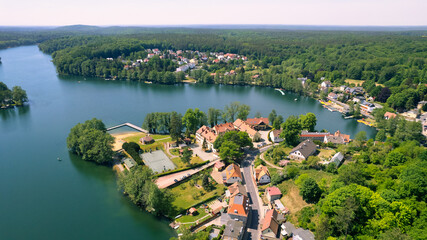 Fototapeta na wymiar Aerial view of the danube river in summer time, panoramic panorama - Lubniewice in Poland Lubuskie Province