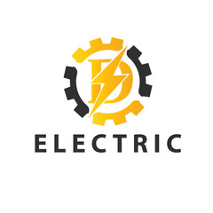 D letter logo design with combination of lightning bolt and gear icon.