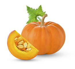 Fresh Pumpkin with lesves  .pumpkin is food fhigh beta carotene on transparent. - obrazy, fototapety, plakaty