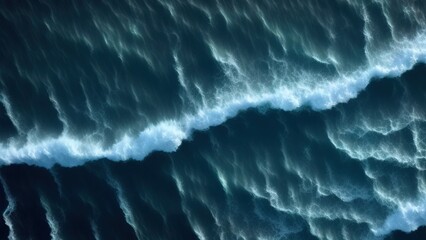 Fototapeta na wymiar Aerial Top Drone View on Ocean Waves and White Sand Beach, Top down view of giant ocean waves crashing background.