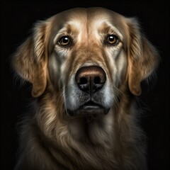 Schöner Golden Retriever Hund  isoliert auf schwarzem Hintergrund