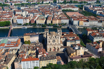 Fototapeta na wymiar Aerial iew of Saint-Jean cathedral in Lyon