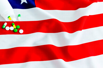 Closeup of drug on american national flag