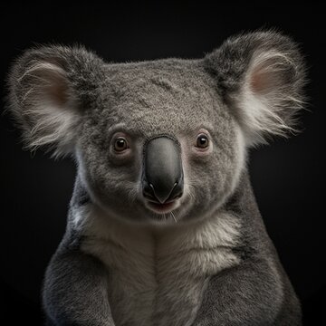 Portrait eines Koala B&auml;r auf schwarzem Hintergrund, isoliert