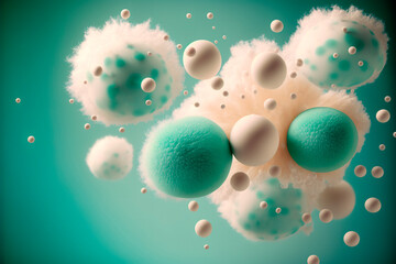 Fototapeta na wymiar 3d creative generative ai illustration of a cell and virus in Puffy textured flying the fluffy green and white balls 