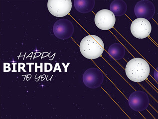 Vector happy birth day design with balloons and luxury background. purple and white
