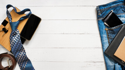 Men's necktie on White wooden background. Boss day, valentine's day - Powered by Adobe
