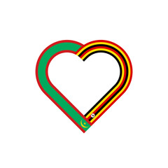 unity concept. heart ribbon icon of mauritania and uganda flags. vector illustration isolated on white background