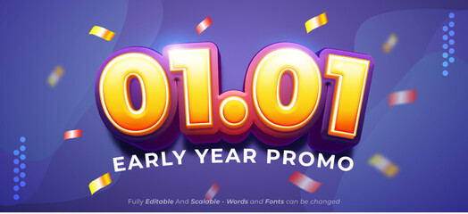Editable 3d text effect 01.01 gradient background early year promo concept