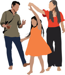 Parent and daughter dancing together isolated on transparent background png. Happy family doing fun