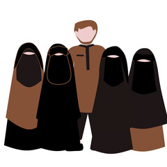 Muslim man with his four wive